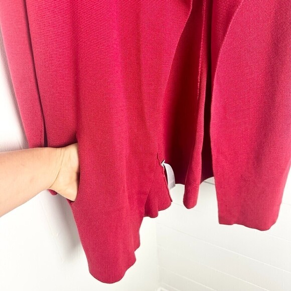 Eileen Fisher Silk Cotton Interlock Open Front Cardigan Red Size Petite Large - Picture 3 of 6